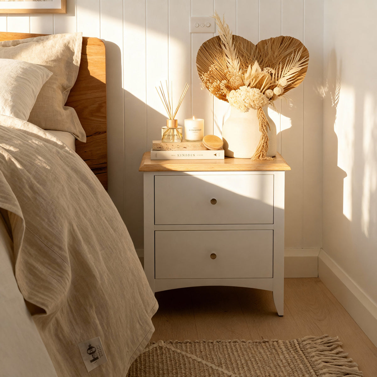 Bristol Pine 2 Drawer Bedside Table lifestyle scene 1
