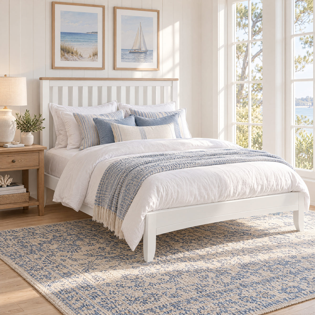 Bristol Pine 3-Piece Bedroom Set – Queen Bed & 2 Bedside Tables – White & Natural