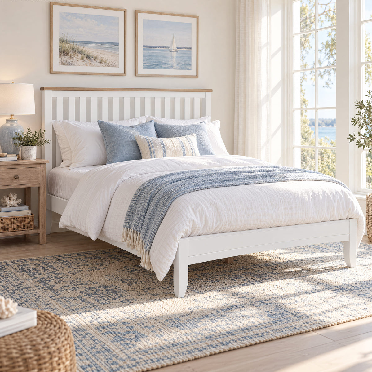 Bristol Pine 3-Piece Bedroom Set – Queen Bed & 2 Bedside Tables – White & Natural