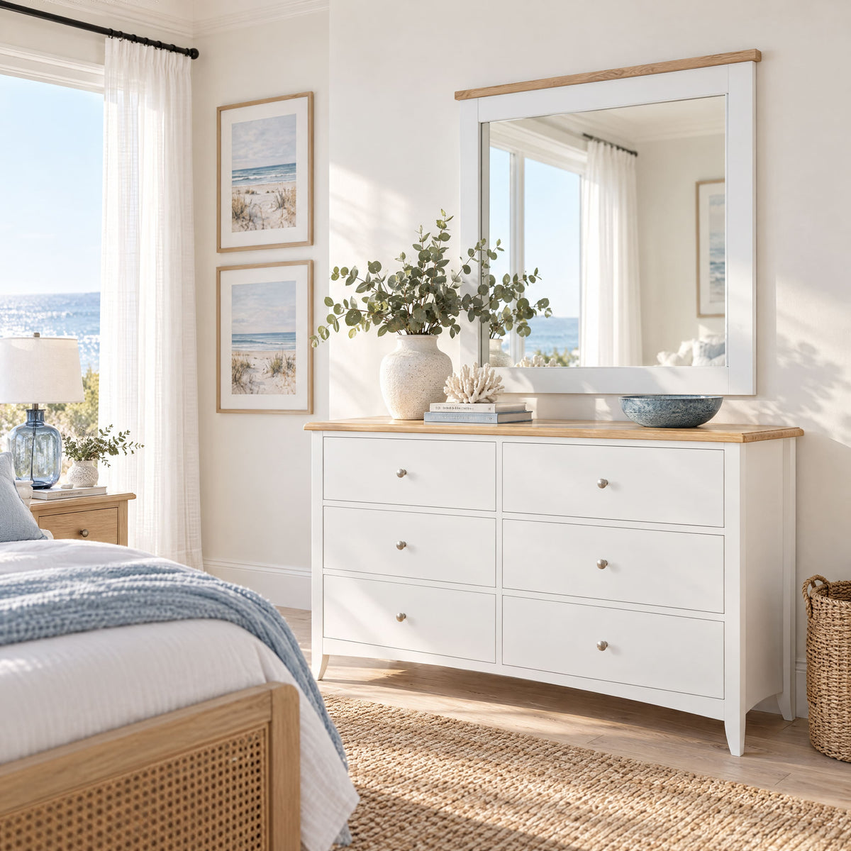 Bristol Pine 6 Drawer Chest with Mirror