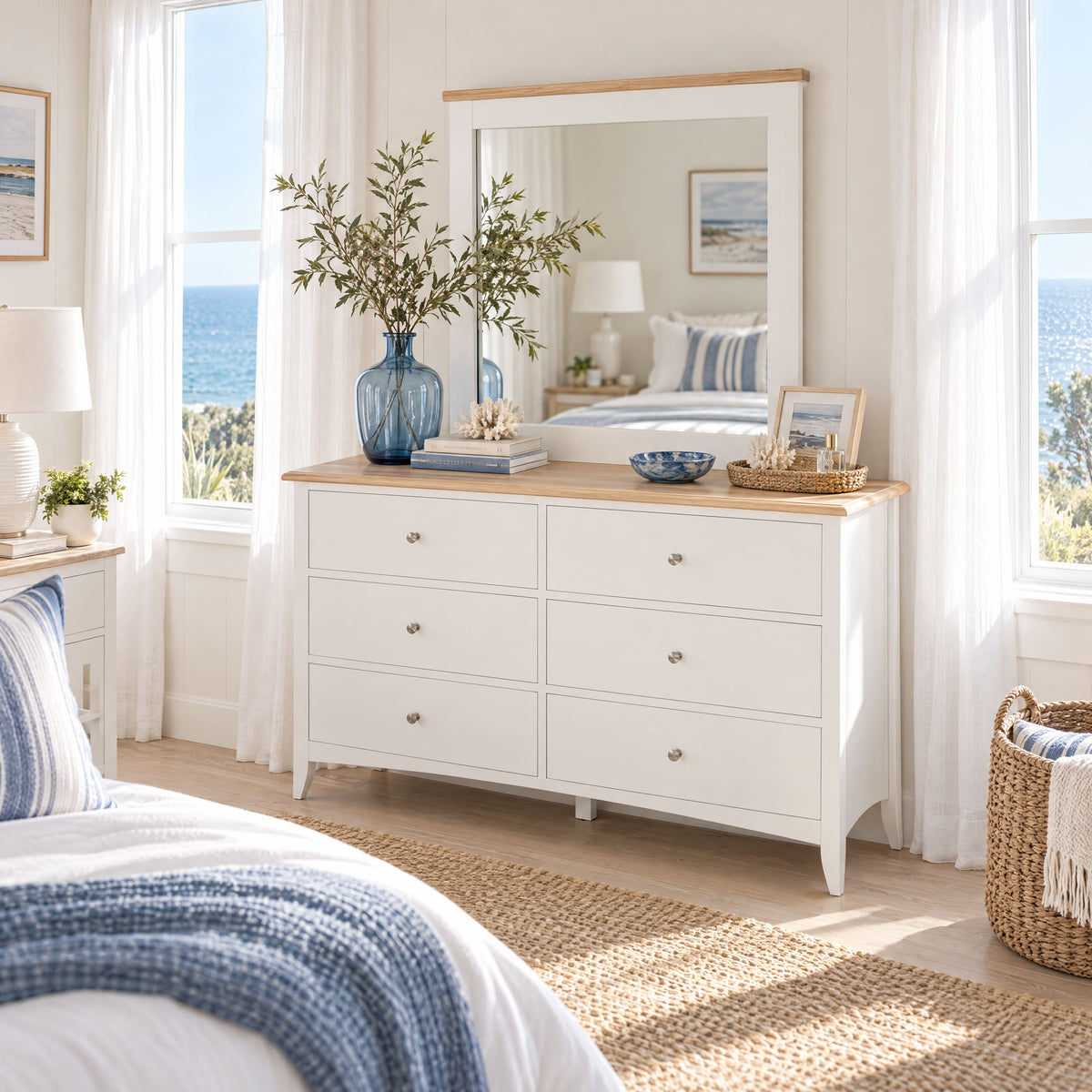 Bristol Pine 6 Drawer Chest with Mirror