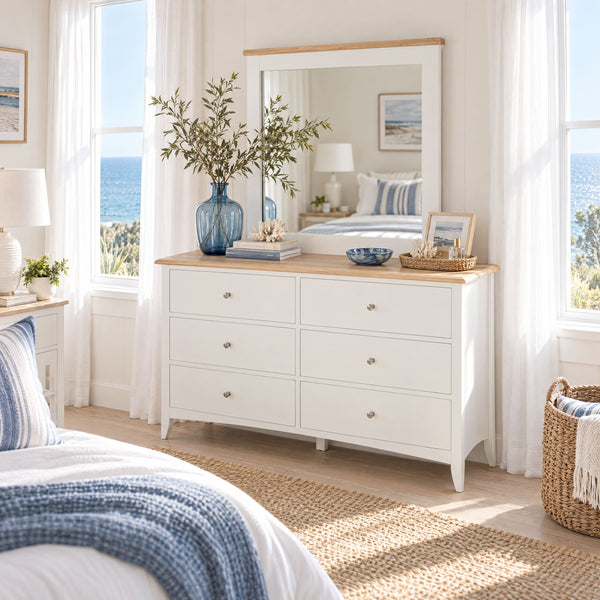 Bristol Pine 6 Drawer Chest with Mirror