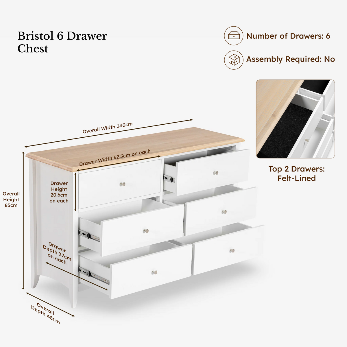 Bristol Pine 6 Drawer Chest with Mirror chest dimensions