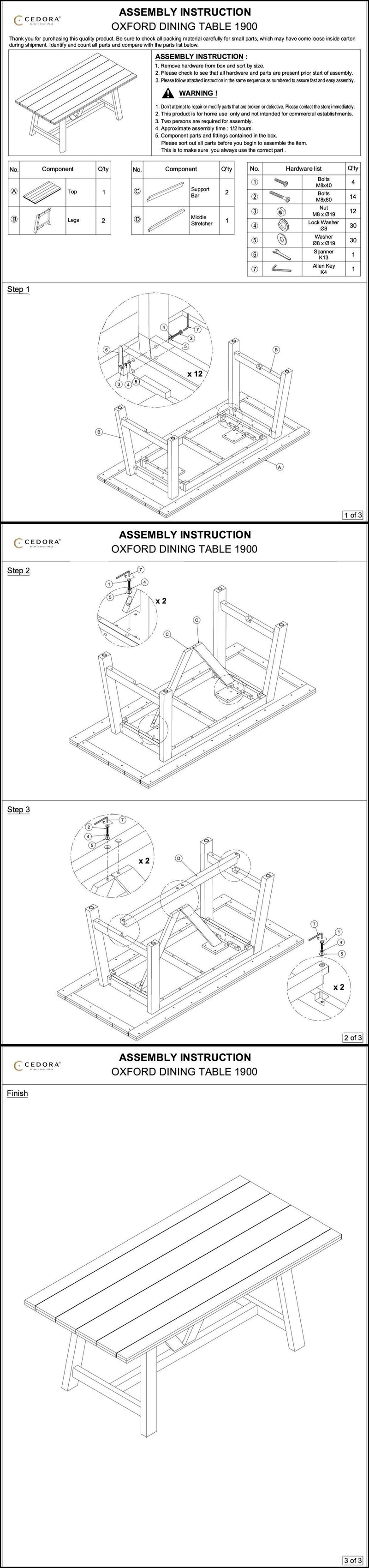 Wooden bench assembly instructions with diagrams and text.

