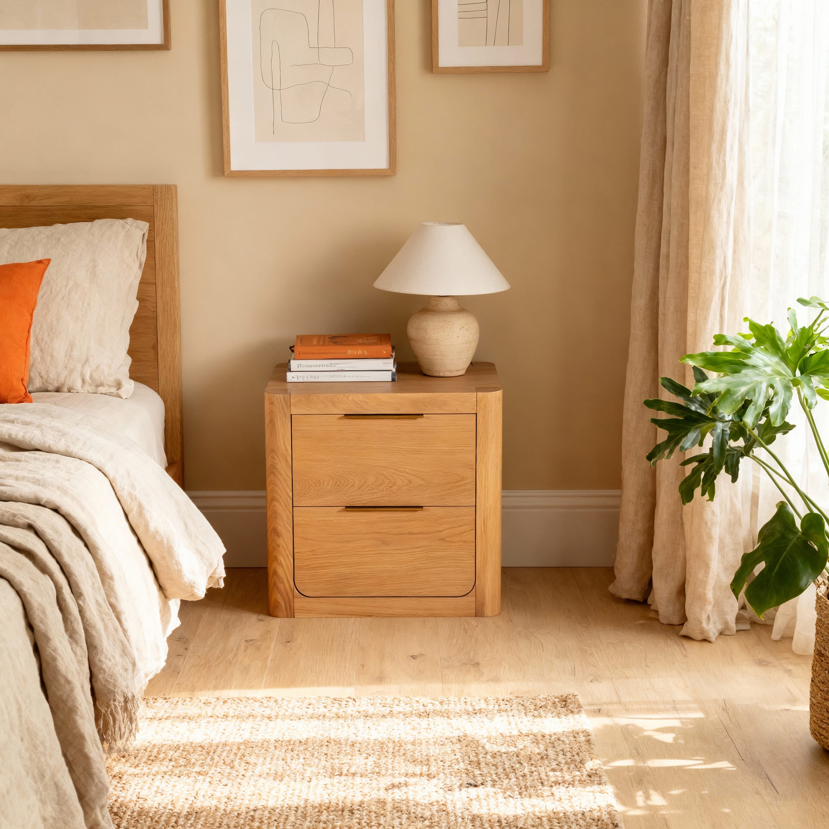 Liverpool 2 Drawer Bedside Table (Natural)