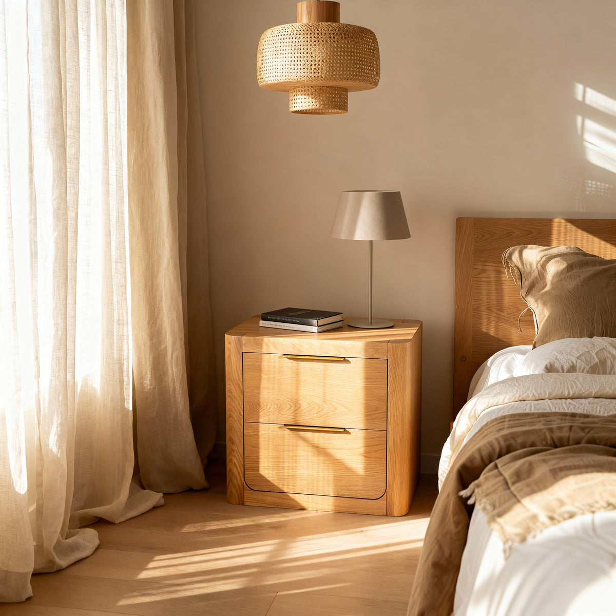 Liverpool Pine 3-Piece Bedroom Set – Double Bed & 2 Bedside Tables – Natural — Liverpool bedside table — lifestyle 3
