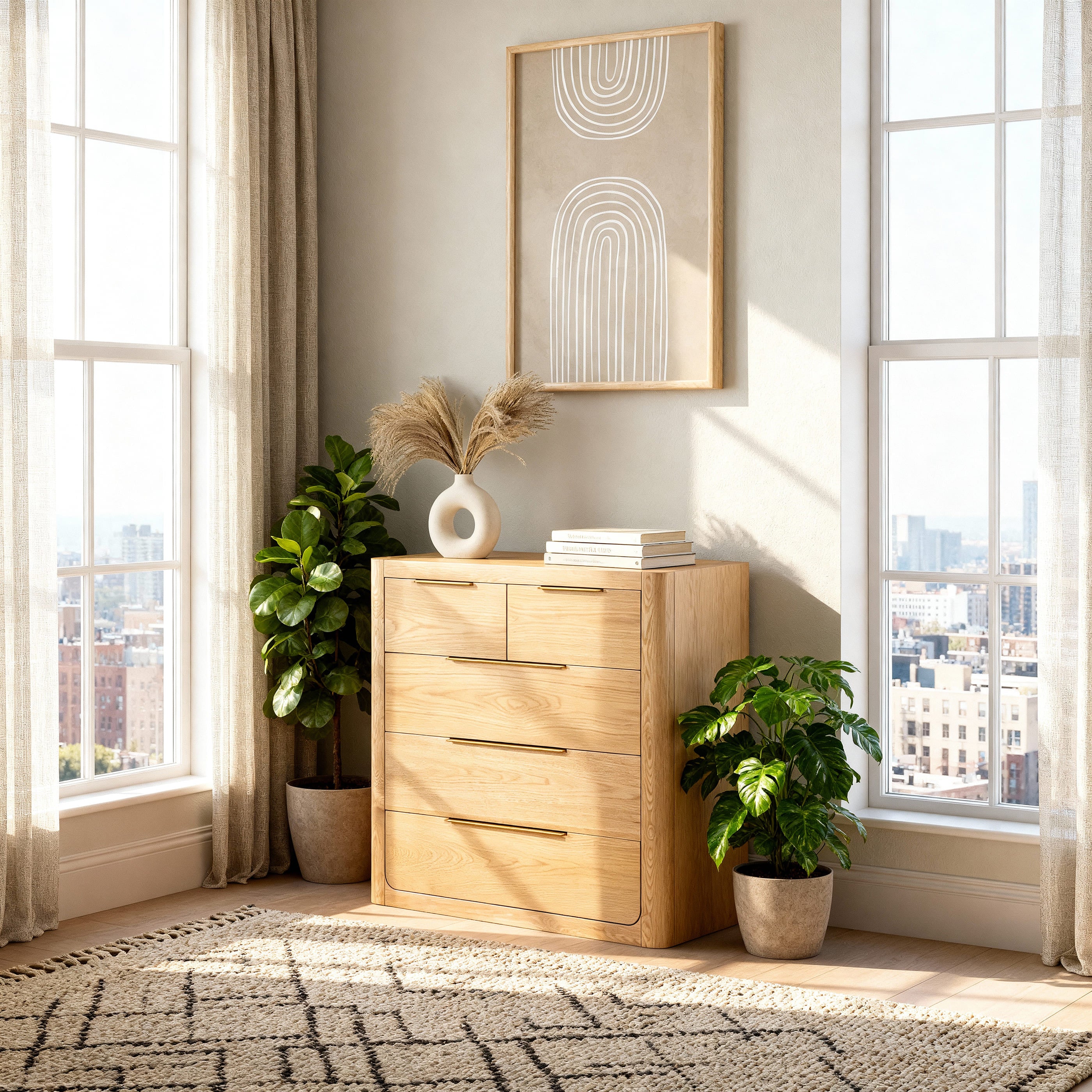 Liverpool 5 Drawer Tallboy (Natural)