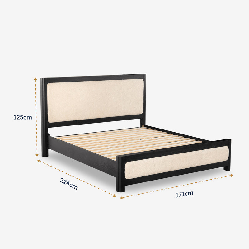 Bed frame with dimensions on a white background

