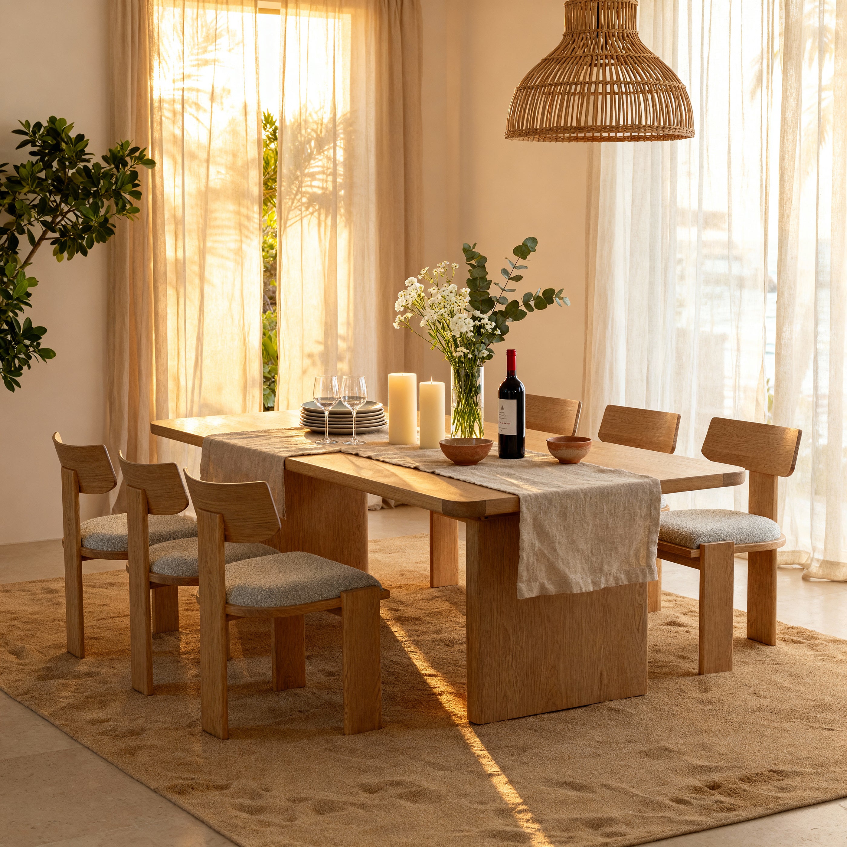 Liverpool 240cm Dining Set with 6 Chairs (Natural)
