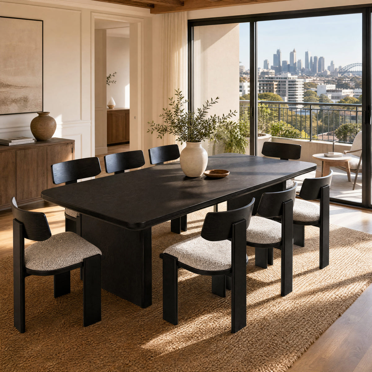 Liverpool Pine Dining Table 240cm with 8 Chairs - Black