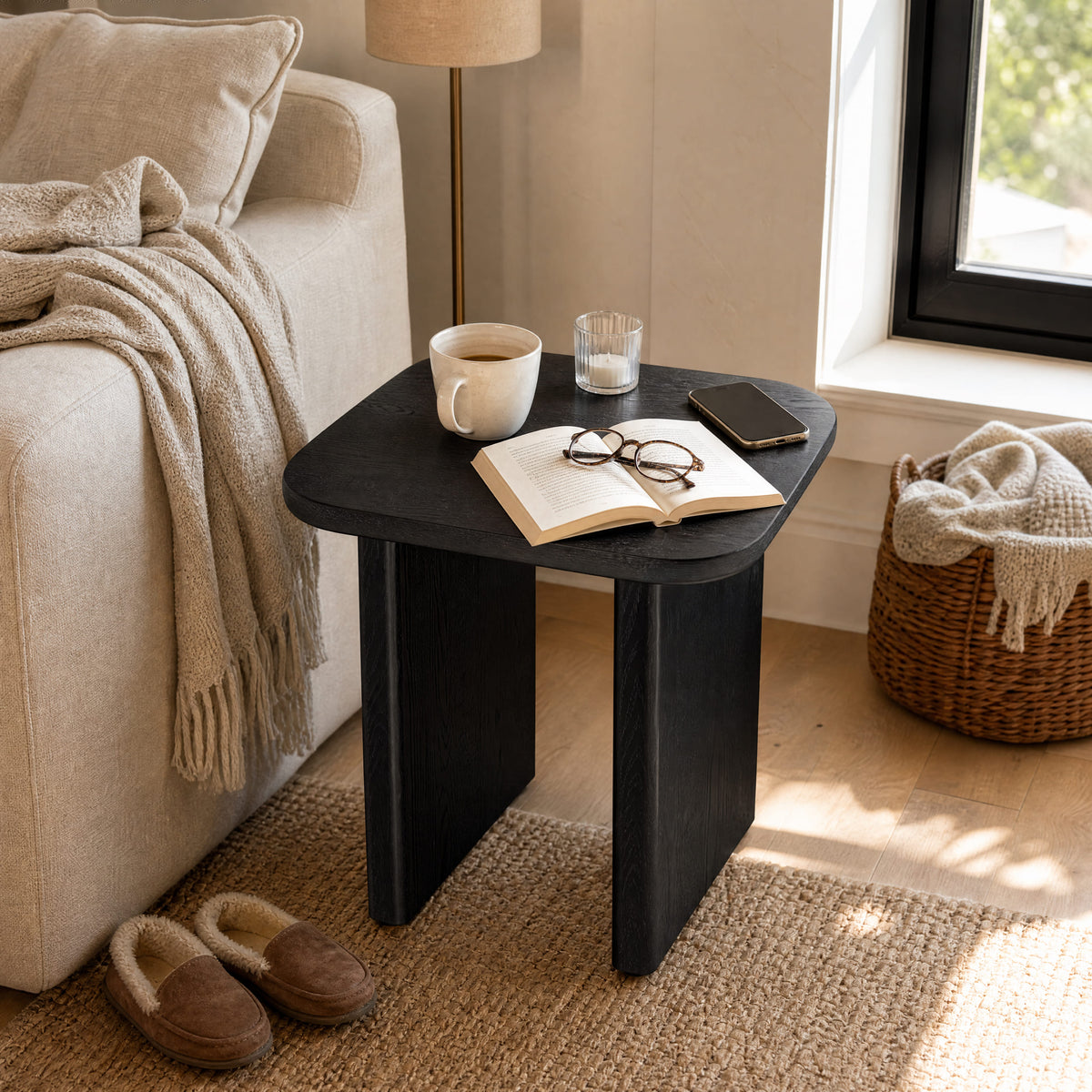 Liverpool Set of Pine Coffee Table, End Table & TV Unit 180cm - Black