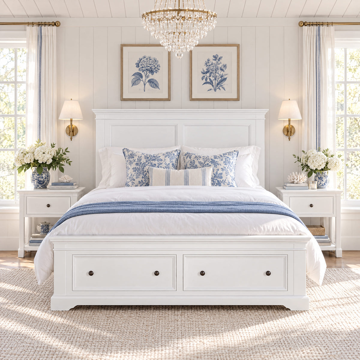 London Pine Queen Bed Frame with 2 Drawers