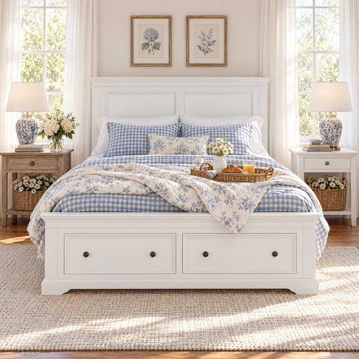London Pine King Bed Frame with 2 Drawers
