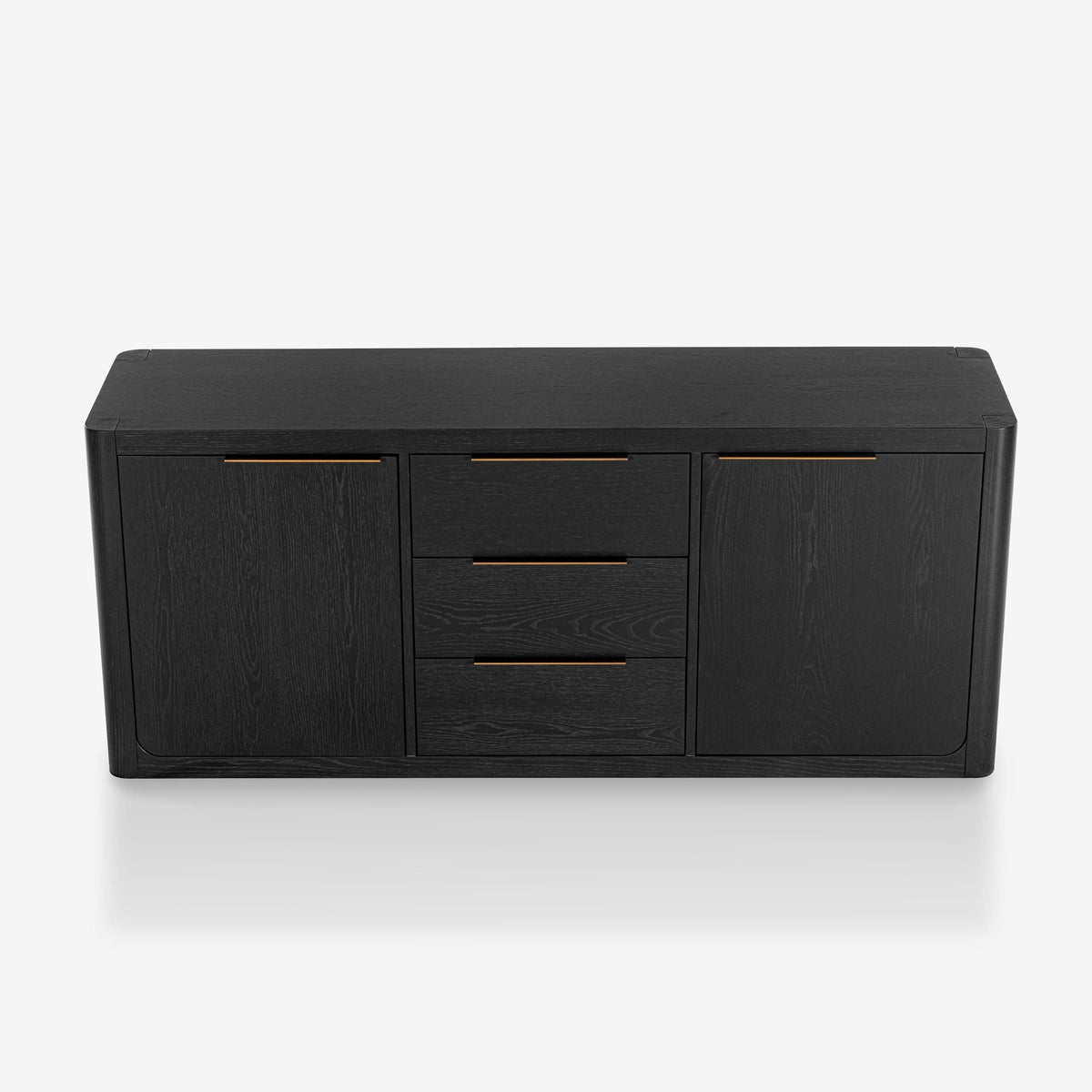 Black sideboard with doors and drawers on a white background

