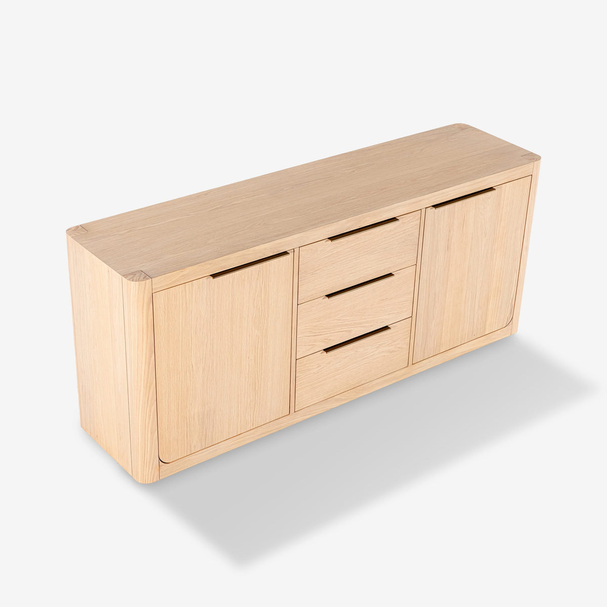 Wooden sideboard with drawers on a white background

