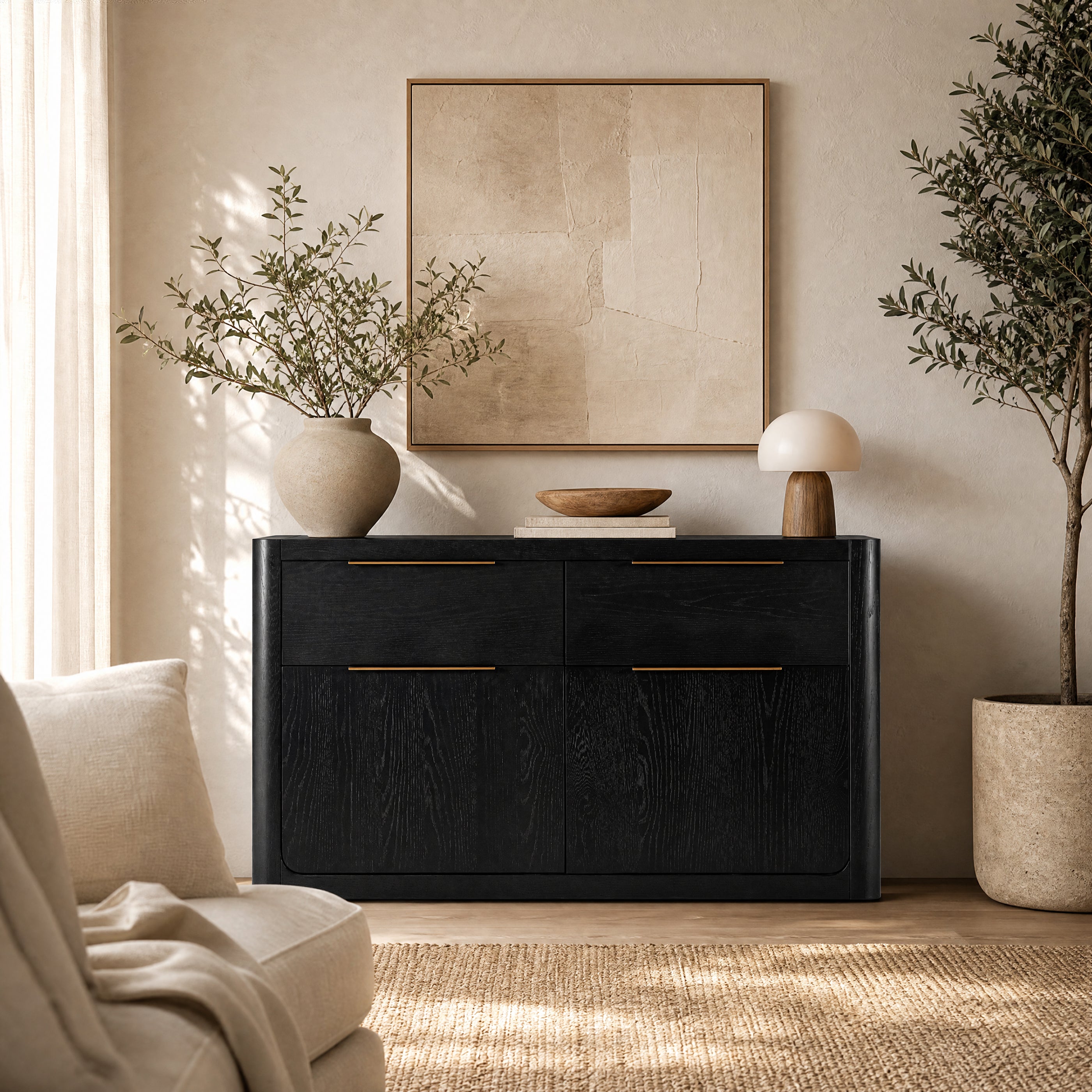 Liverpool Pine 2 Door 2 Drawer Sideboard - Black