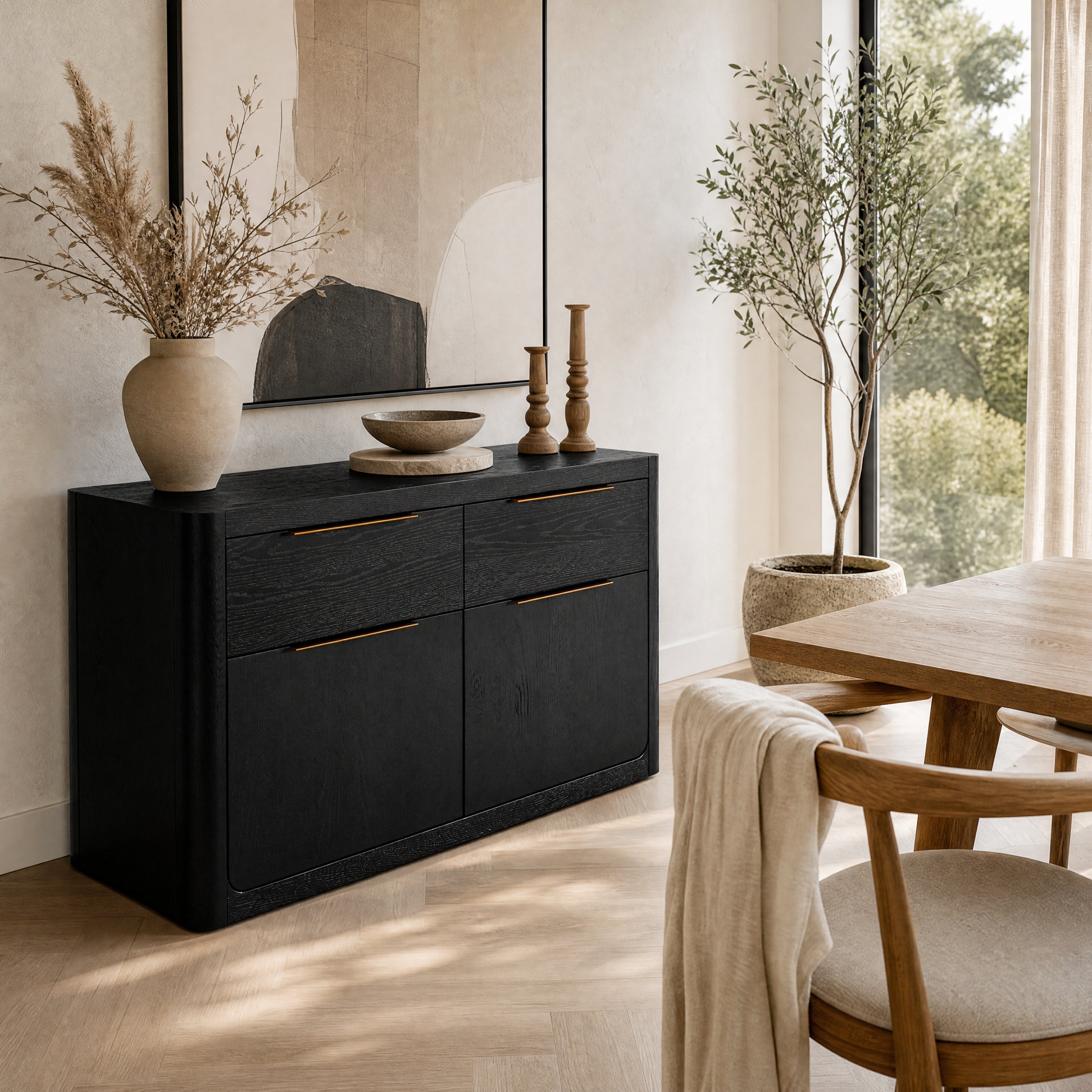 Liverpool Pine 2 Door 2 Drawer Sideboard - Black