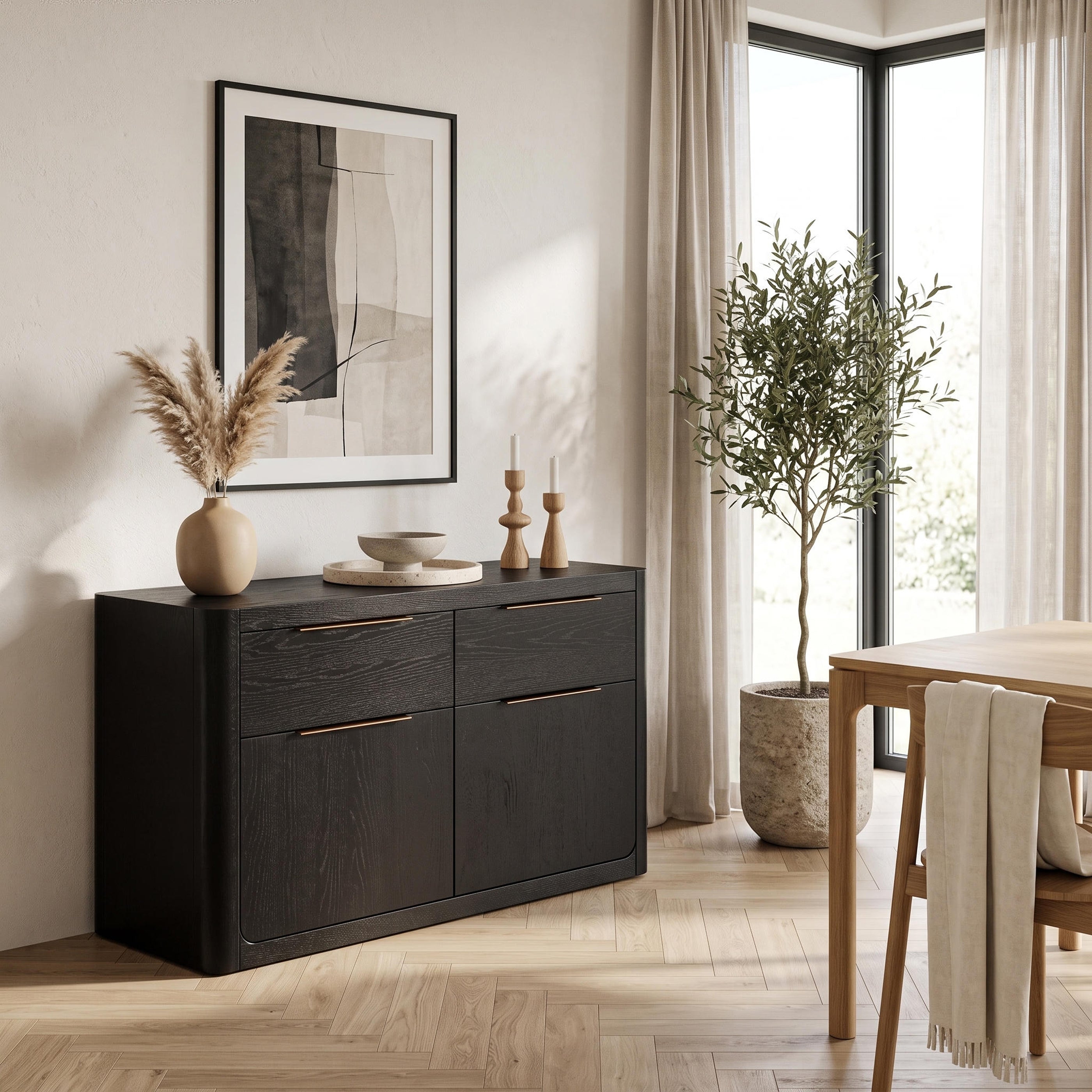 Liverpool Pine 2 Door 2 Drawer Sideboard - Black