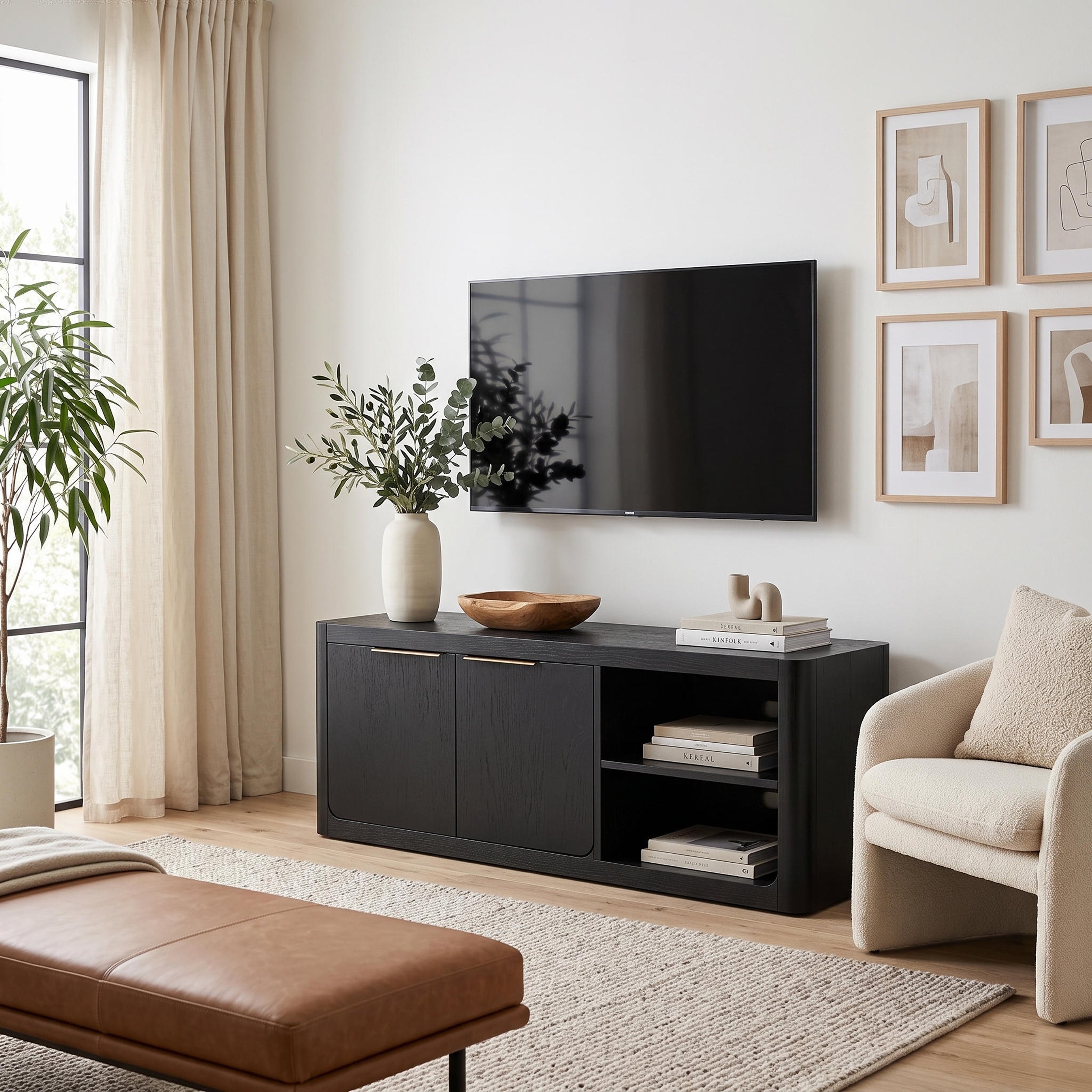 Liverpool Pine 2 Door TV Unit 140cm - Black