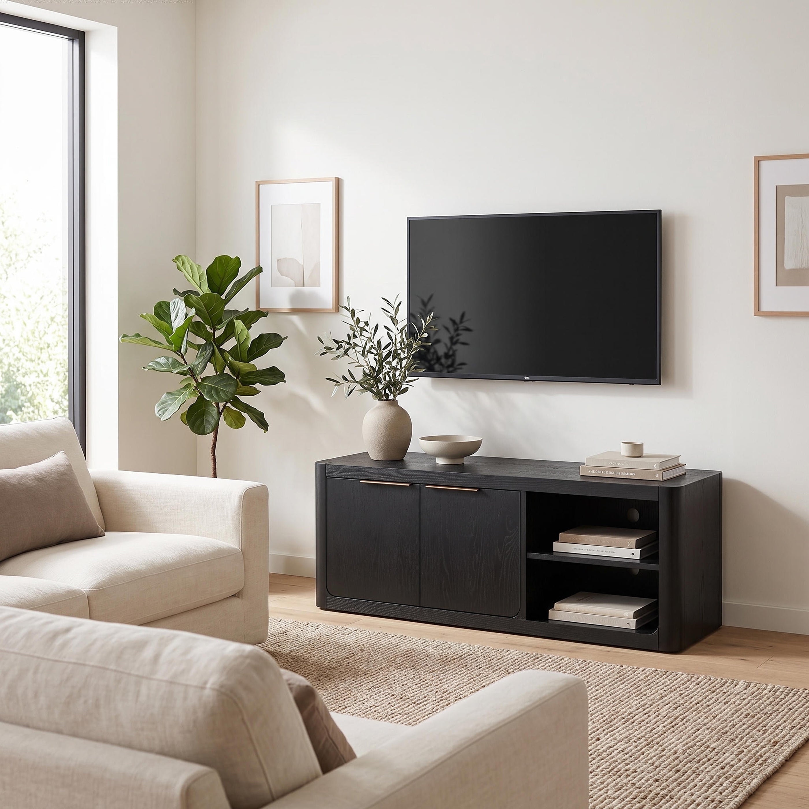 Liverpool Pine 2 Door TV Unit 140cm - Black