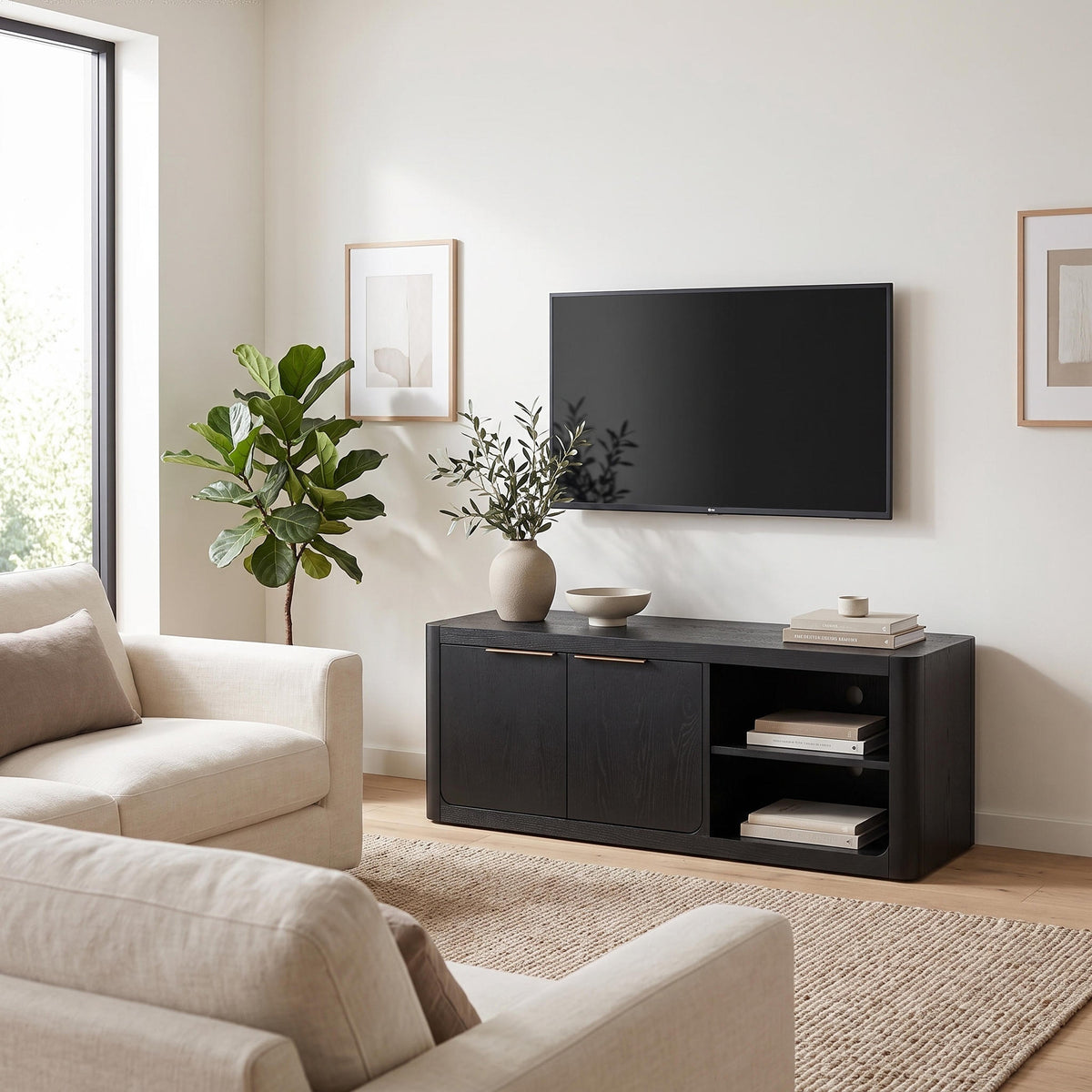 Liverpool Pine 2 Door TV Unit 140cm - Black — lifestyle 2