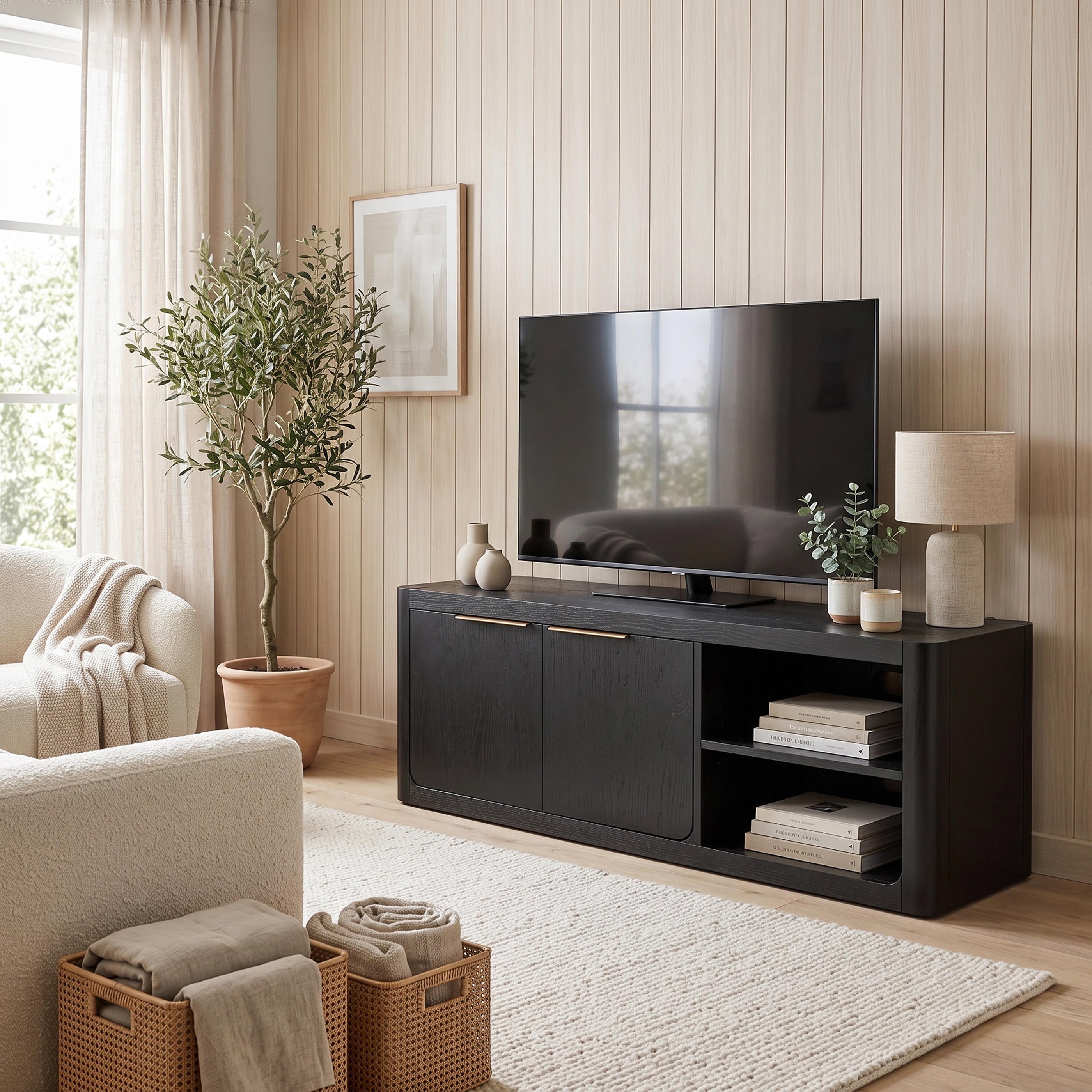 Liverpool Pine 2 Door TV Unit 140cm - Black