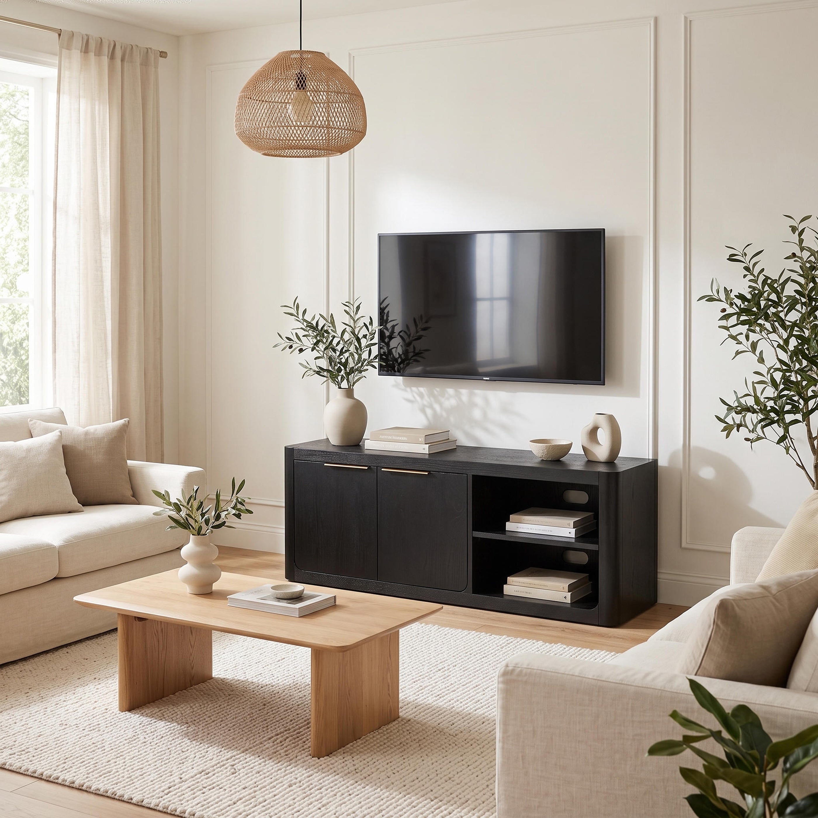Liverpool Pine 2 Door TV Unit 140cm - Black