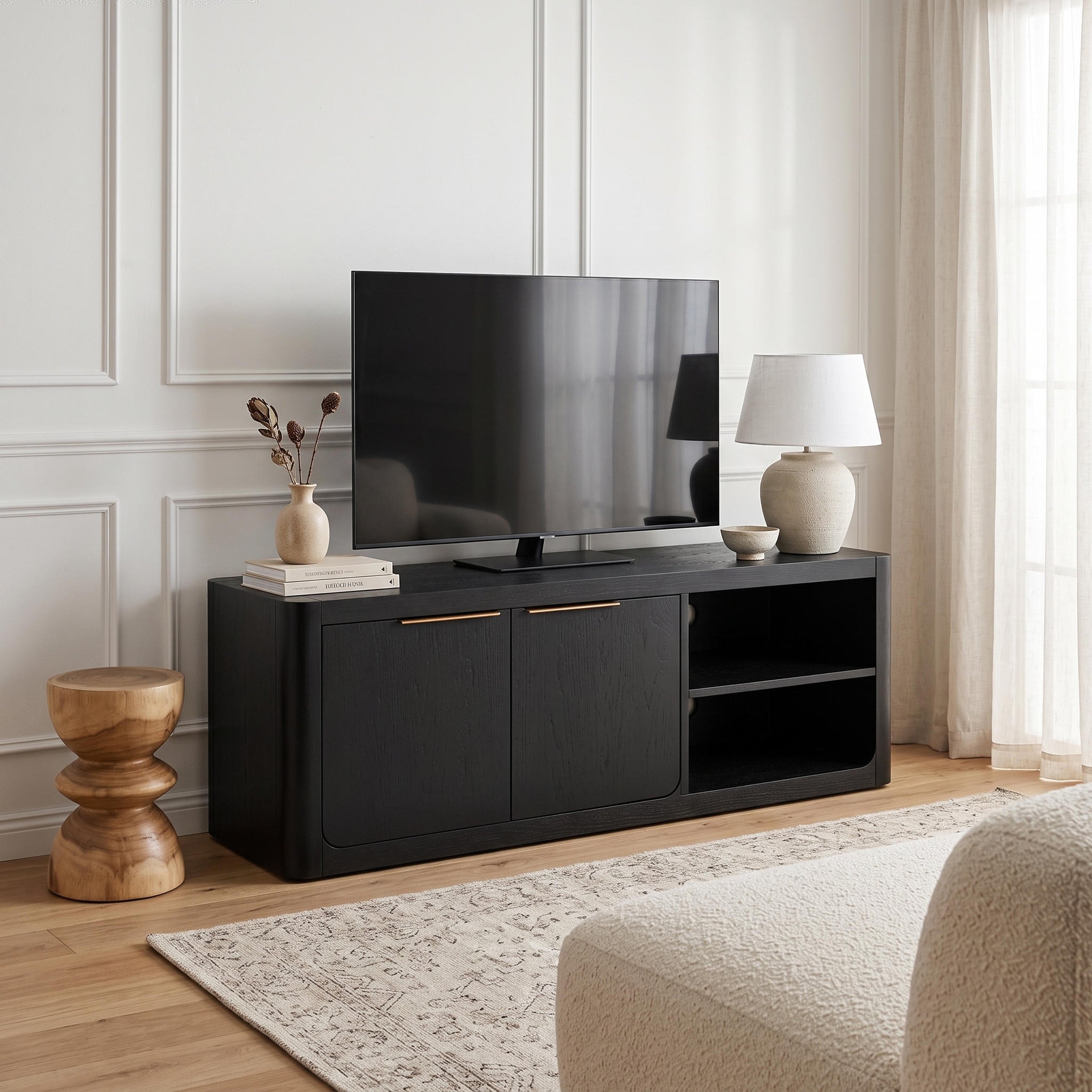 Liverpool Pine 2 Door TV Unit 140cm - Black