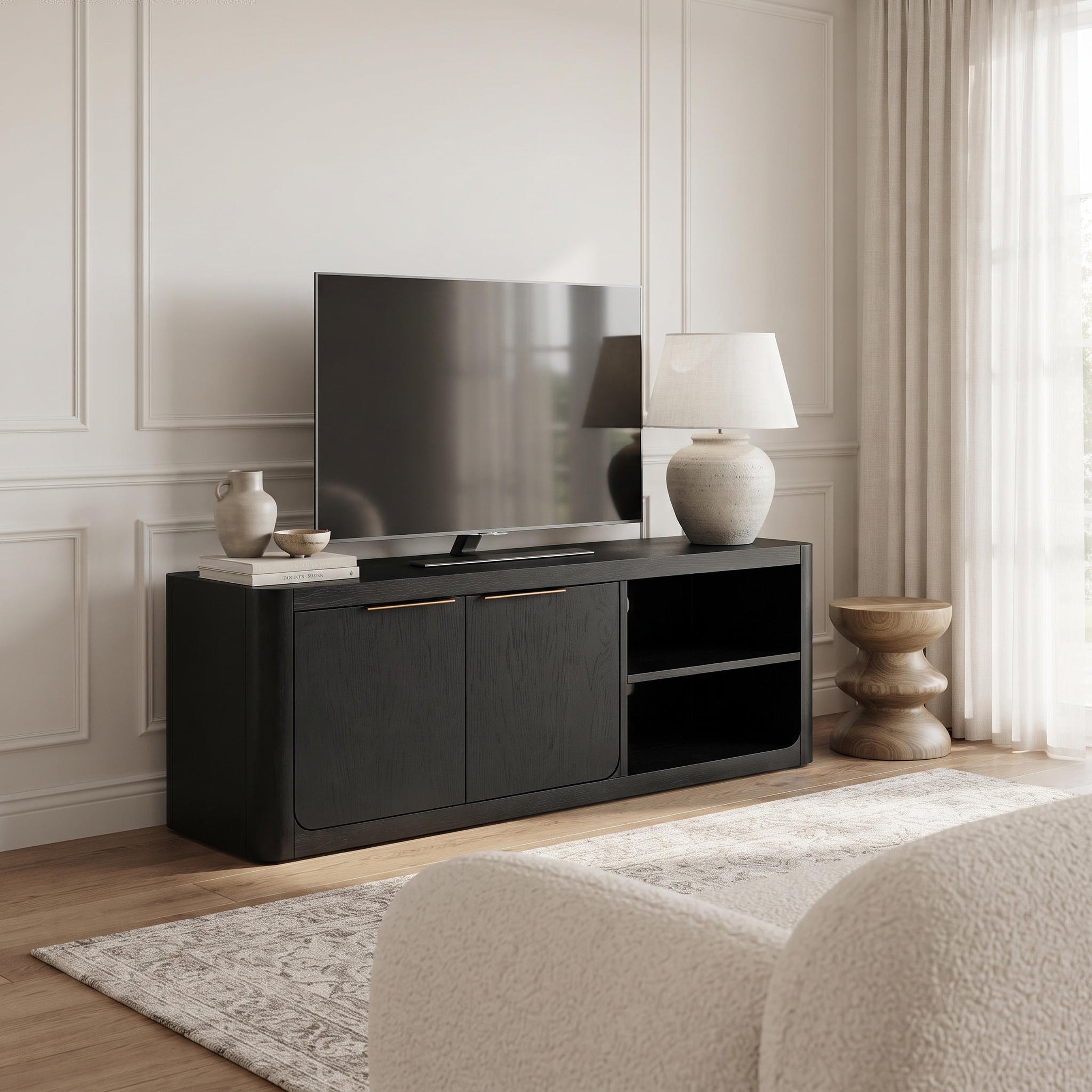 Liverpool Pine 2 Door TV Unit 140cm - Black
