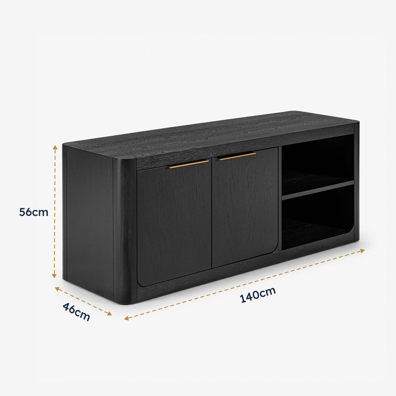 Liverpool Pine 2 Door TV Unit 140cm - Black — dimension