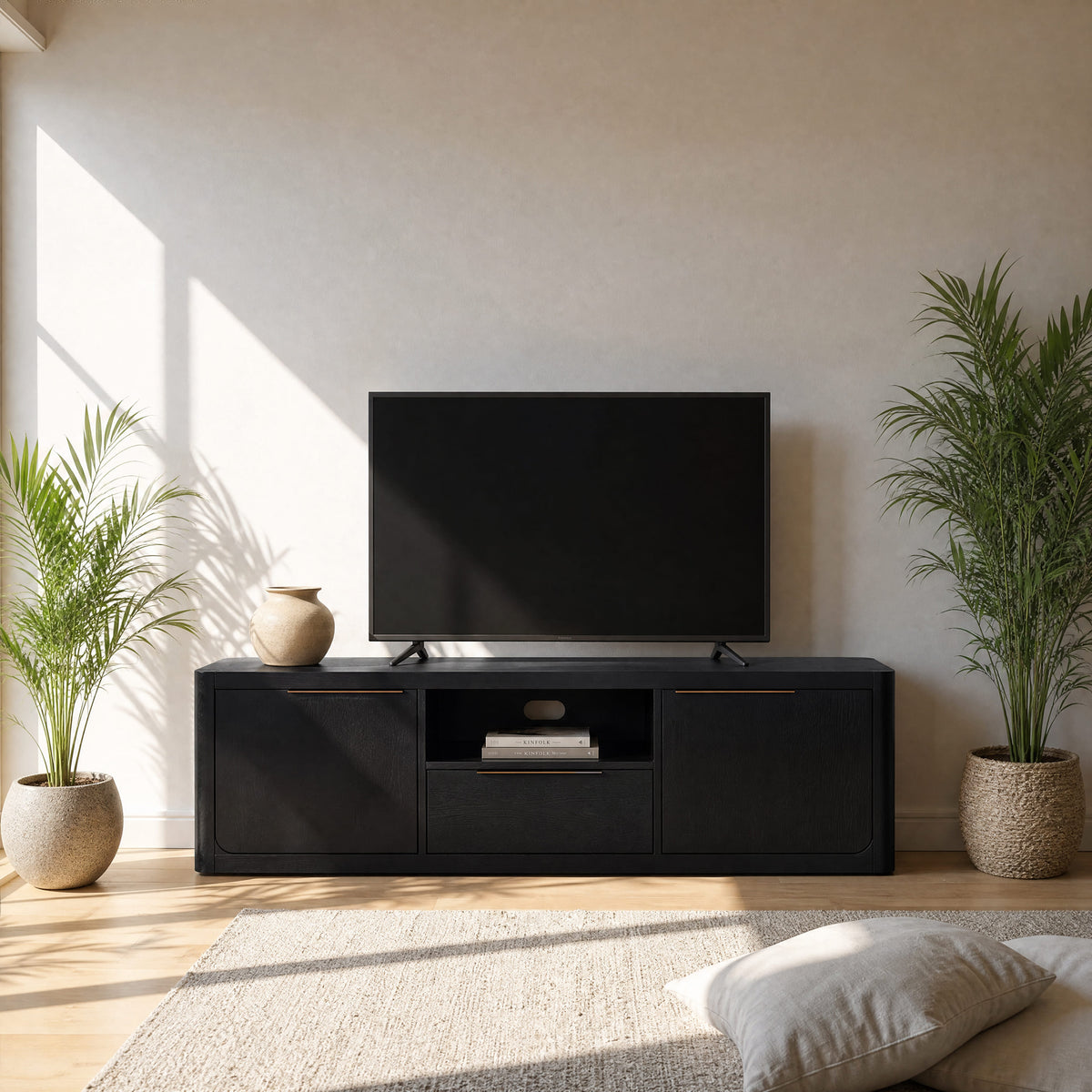Liverpool Pine 2 Door 1 Drawer TV Unit 180cm - Black