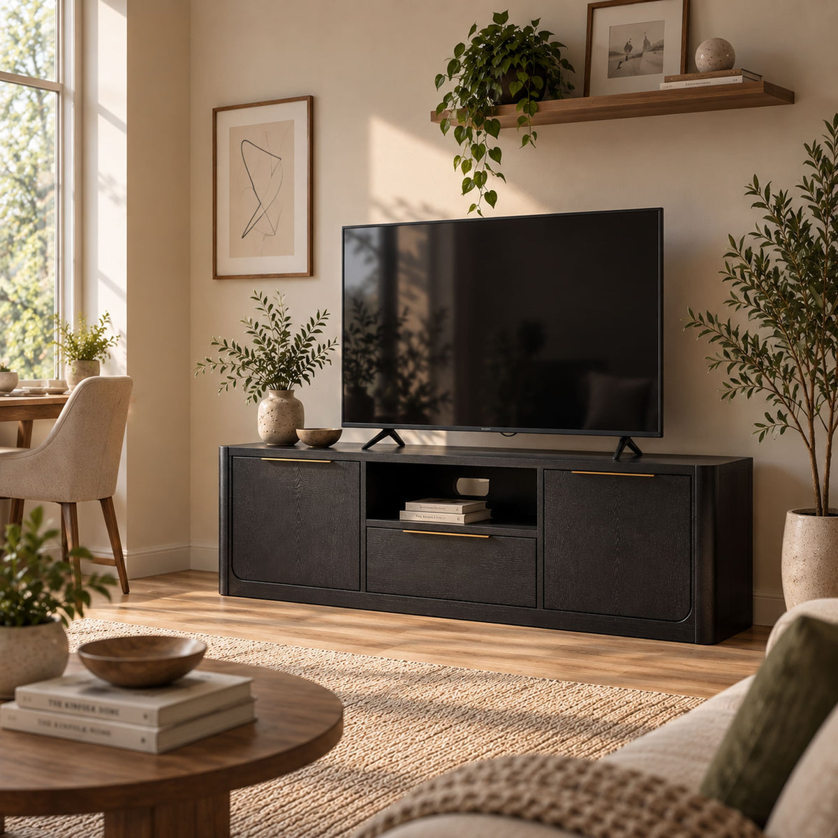 Liverpool Pine 2 Door 1 Drawer TV Unit 180cm - Black