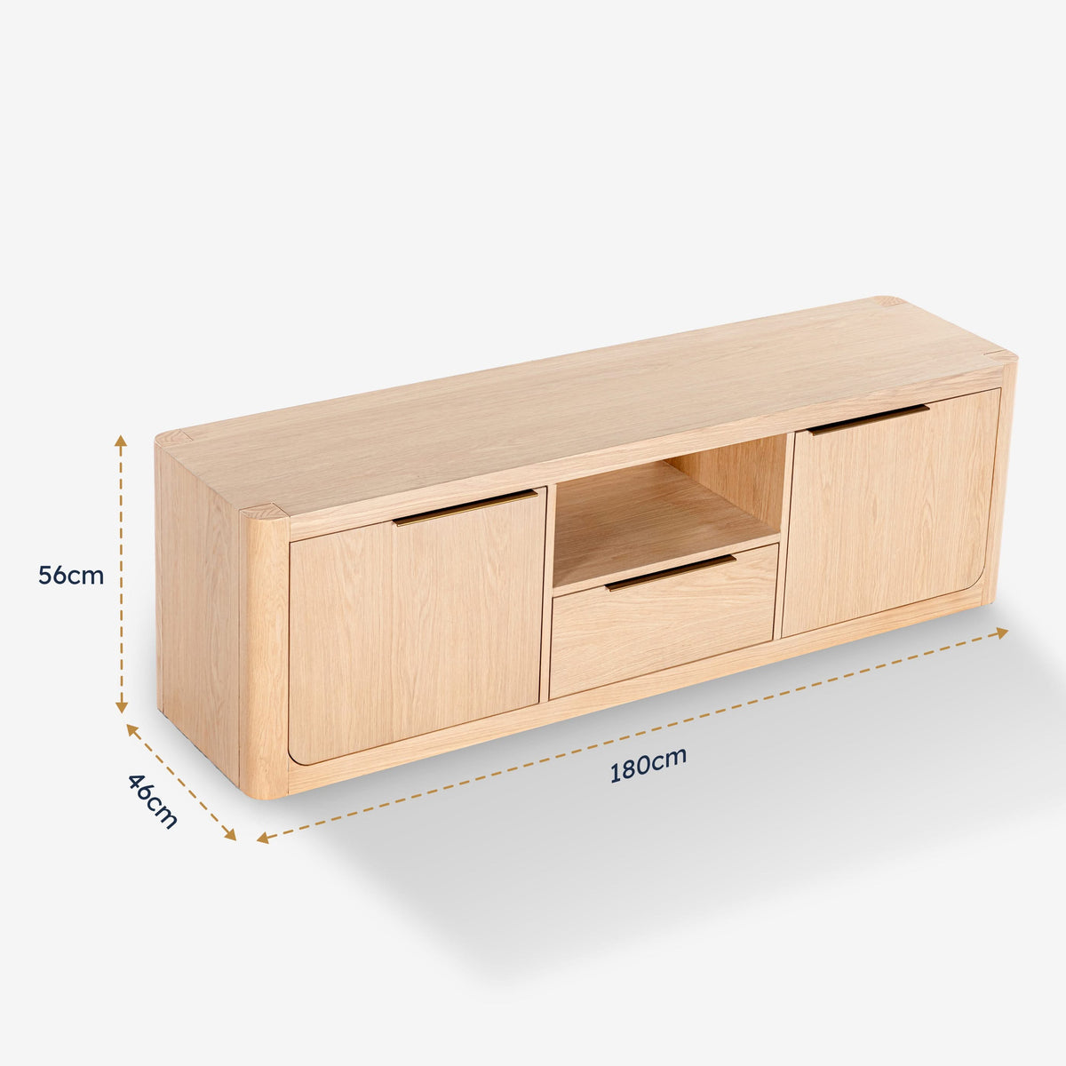 Liverpool Pine 2 Door 1 Drawer TV Unit 180cm - Natural — dimension