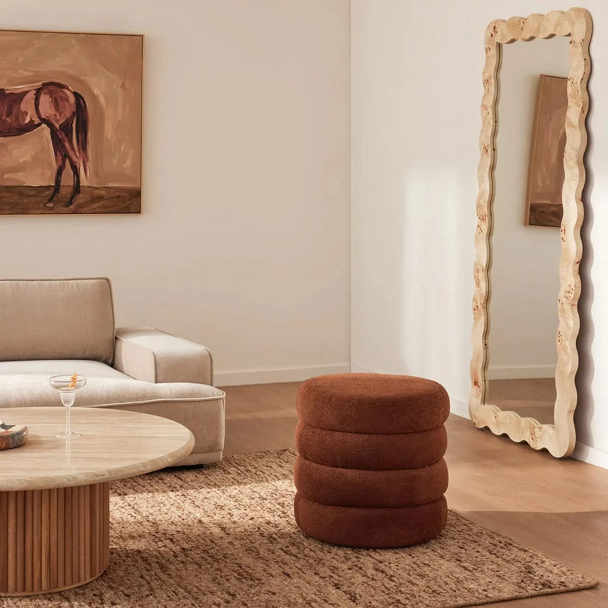 Mecca Boucle Round Storage Ottoman