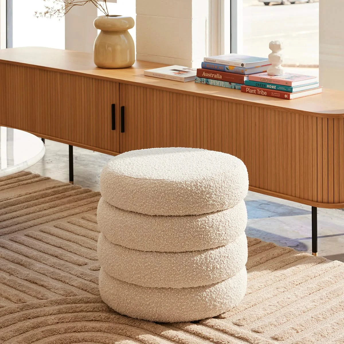 Mecca Boucle Round Storage Ottoman