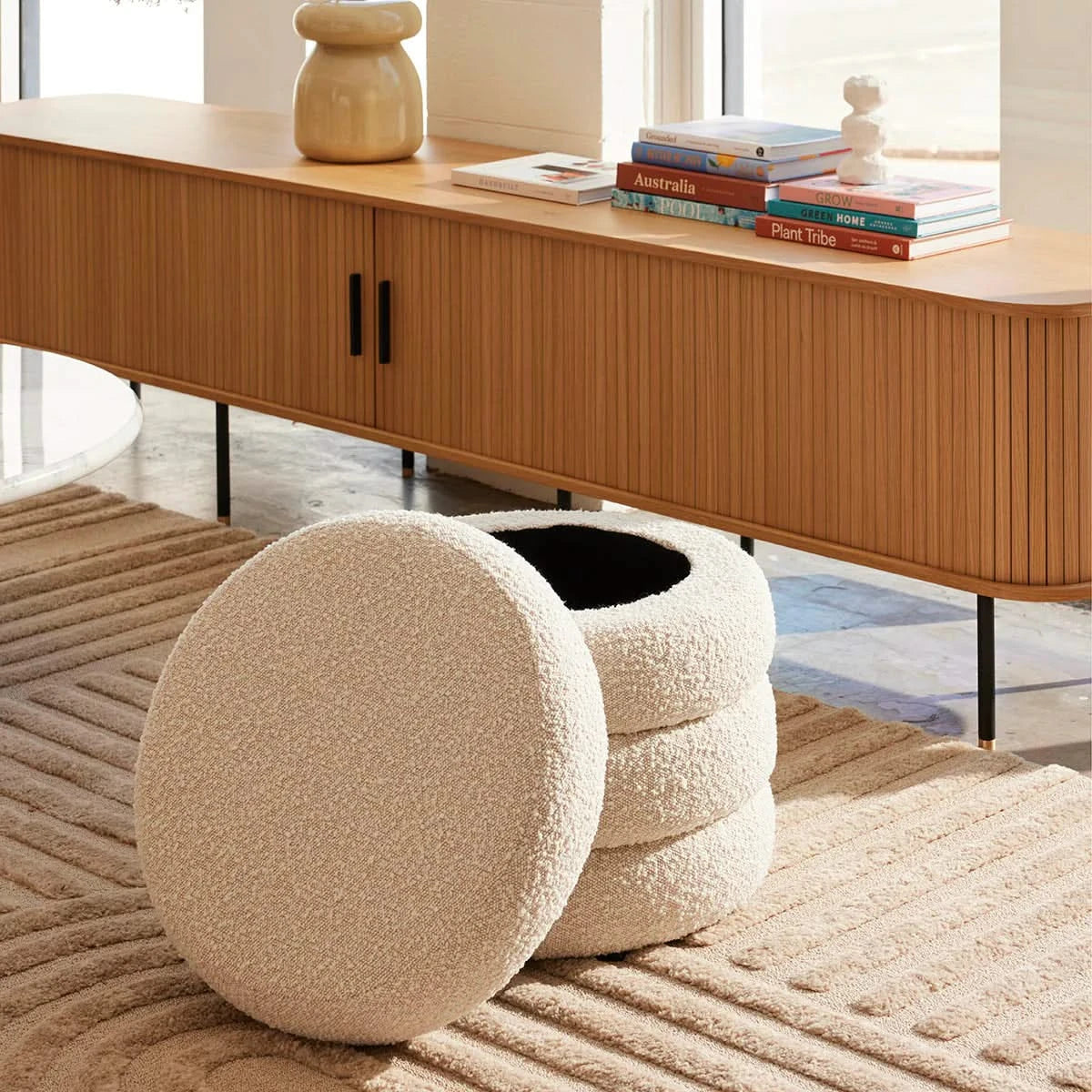 Mecca Boucle Round Storage Ottoman