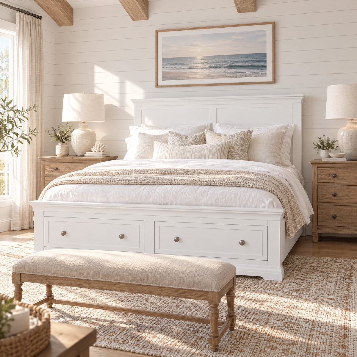 Manchester Pine Queen Bed Frame with 2 Drawers
