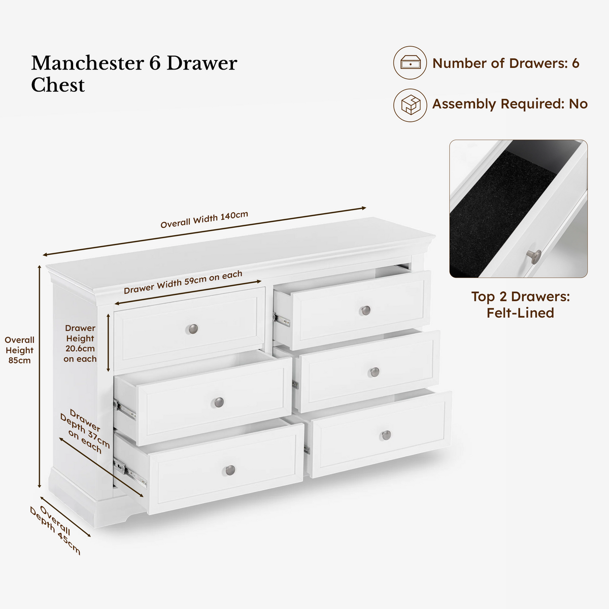 Manchester Pine 6 Drawer Chest dimensions