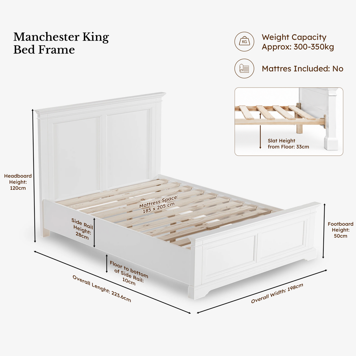 Manchester Pine King Bed Frame dimensions