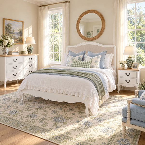 Newcastle Acacia 3-Piece Bedroom Set – King Bed, Bedside & 6-Drawer Chest – White & Natural