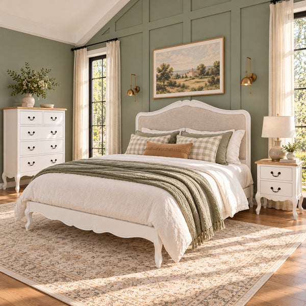 Newcastle Acacia 3-Piece Bedroom Set – King Bed, Bedside & Tallboy – White & Natural