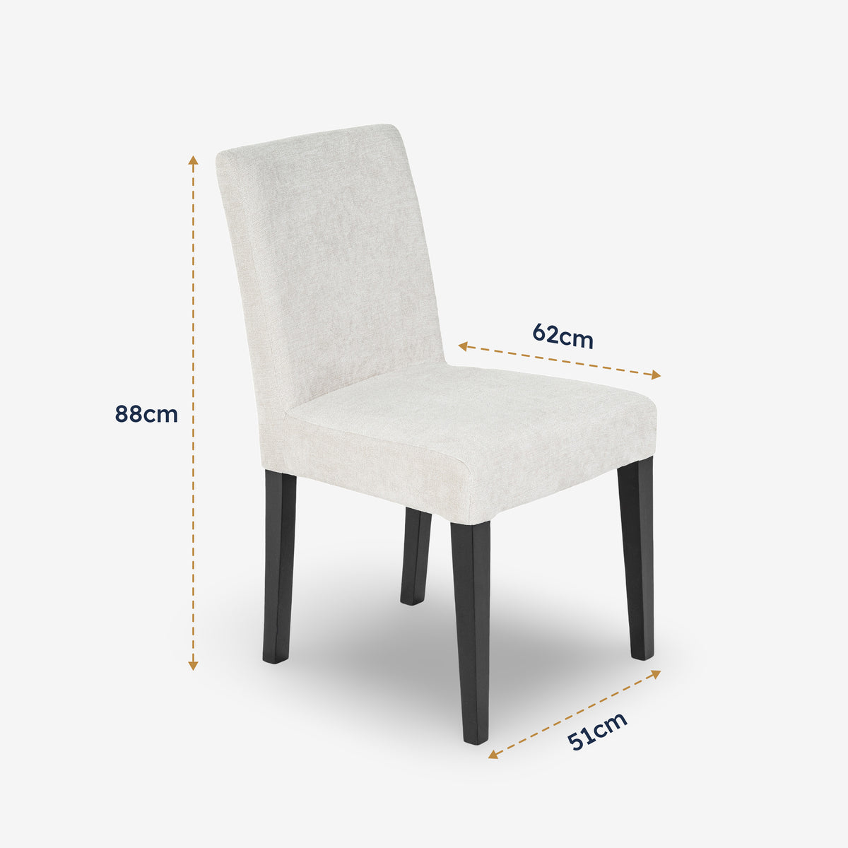 Richmond Pine Dining Chair Set of 2 - Black shown in a dimension diagram marked 88cm tall by 62cm by 51cm