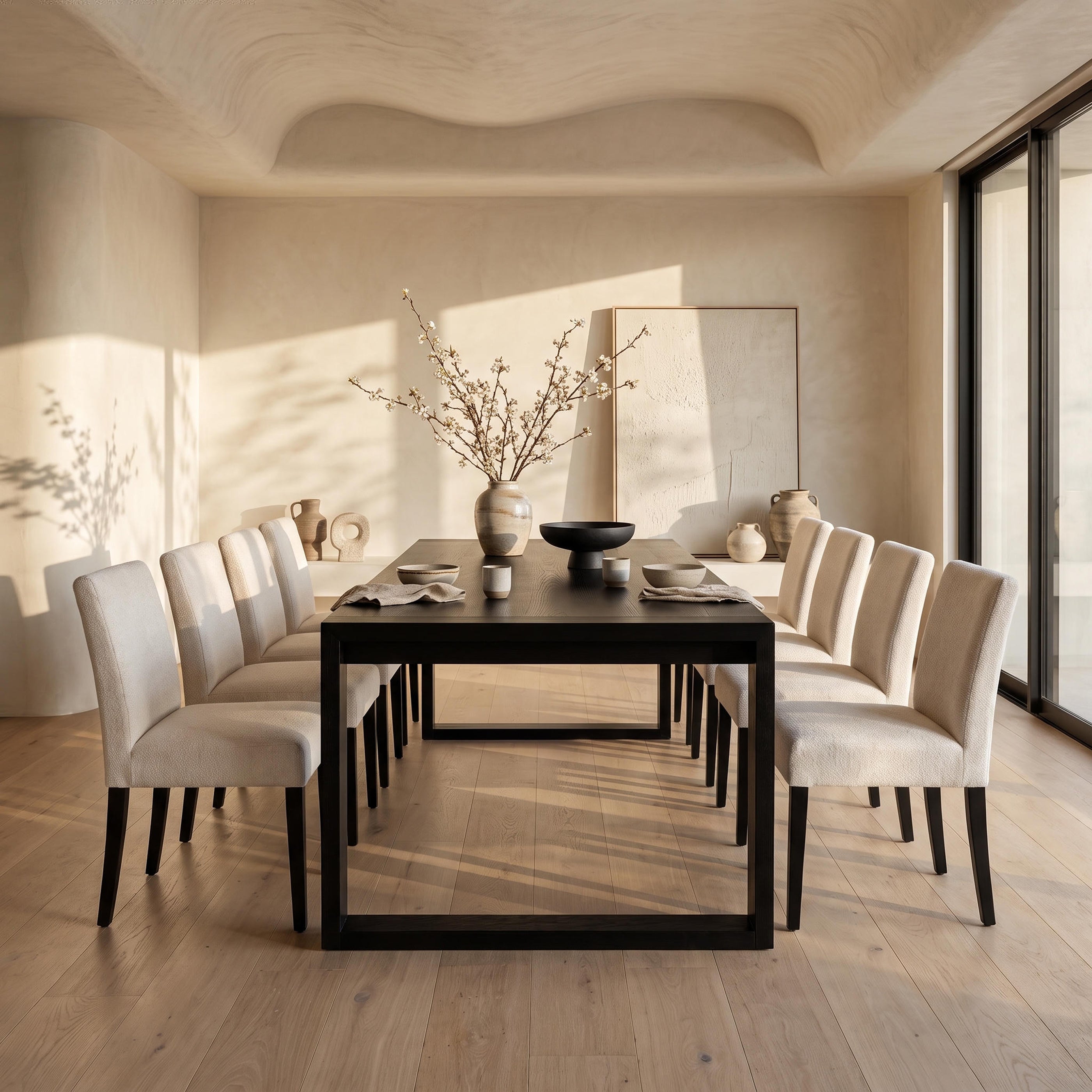 Richmond Pine Dining Table 240cm with 8 Chairs - Black