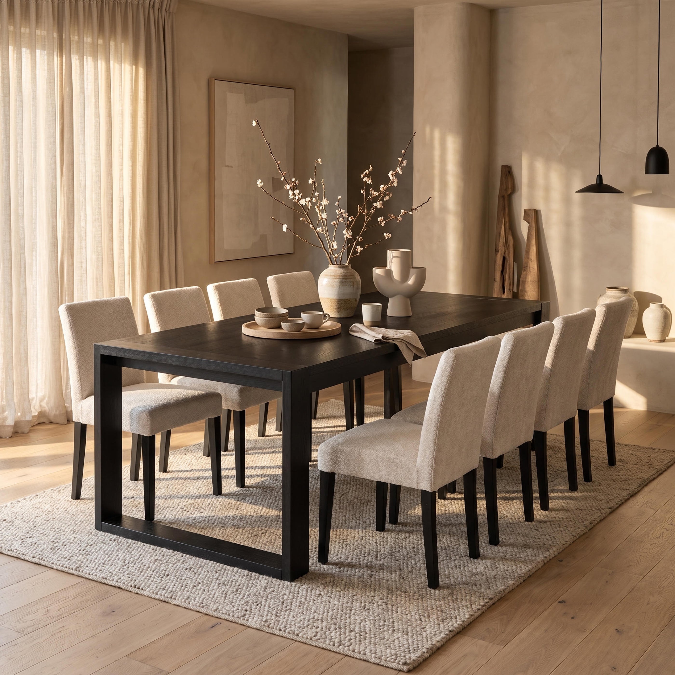 Richmond Pine Dining Table 240cm with 8 Chairs - Black