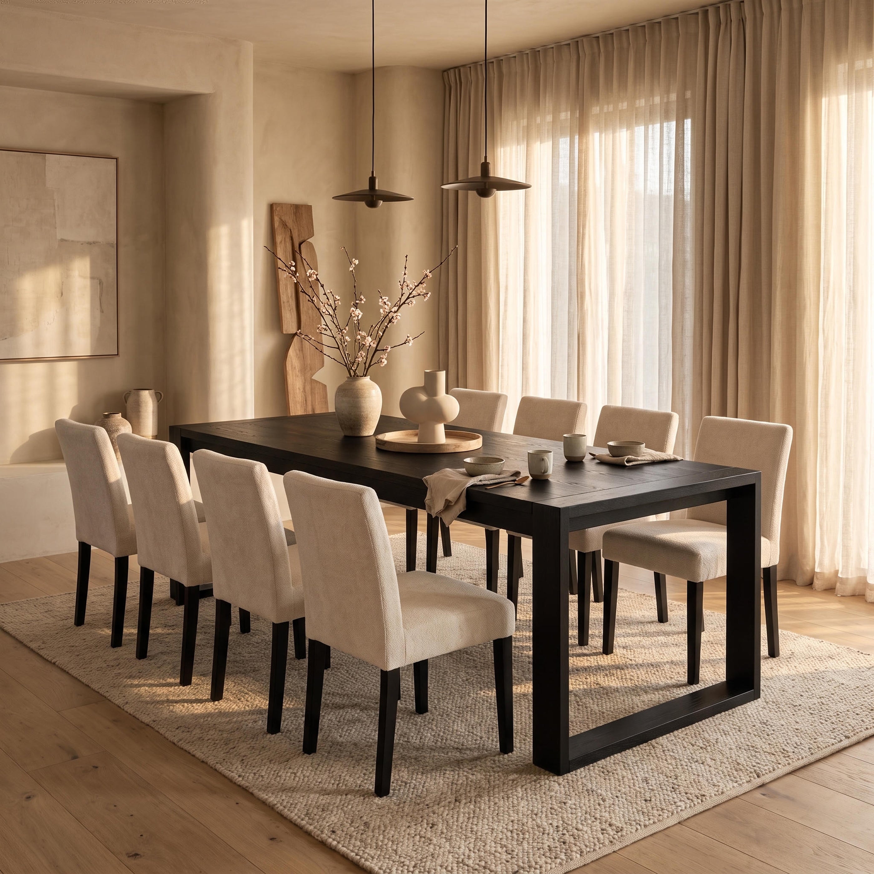 Richmond Pine Dining Table 240cm with 8 Chairs - Black