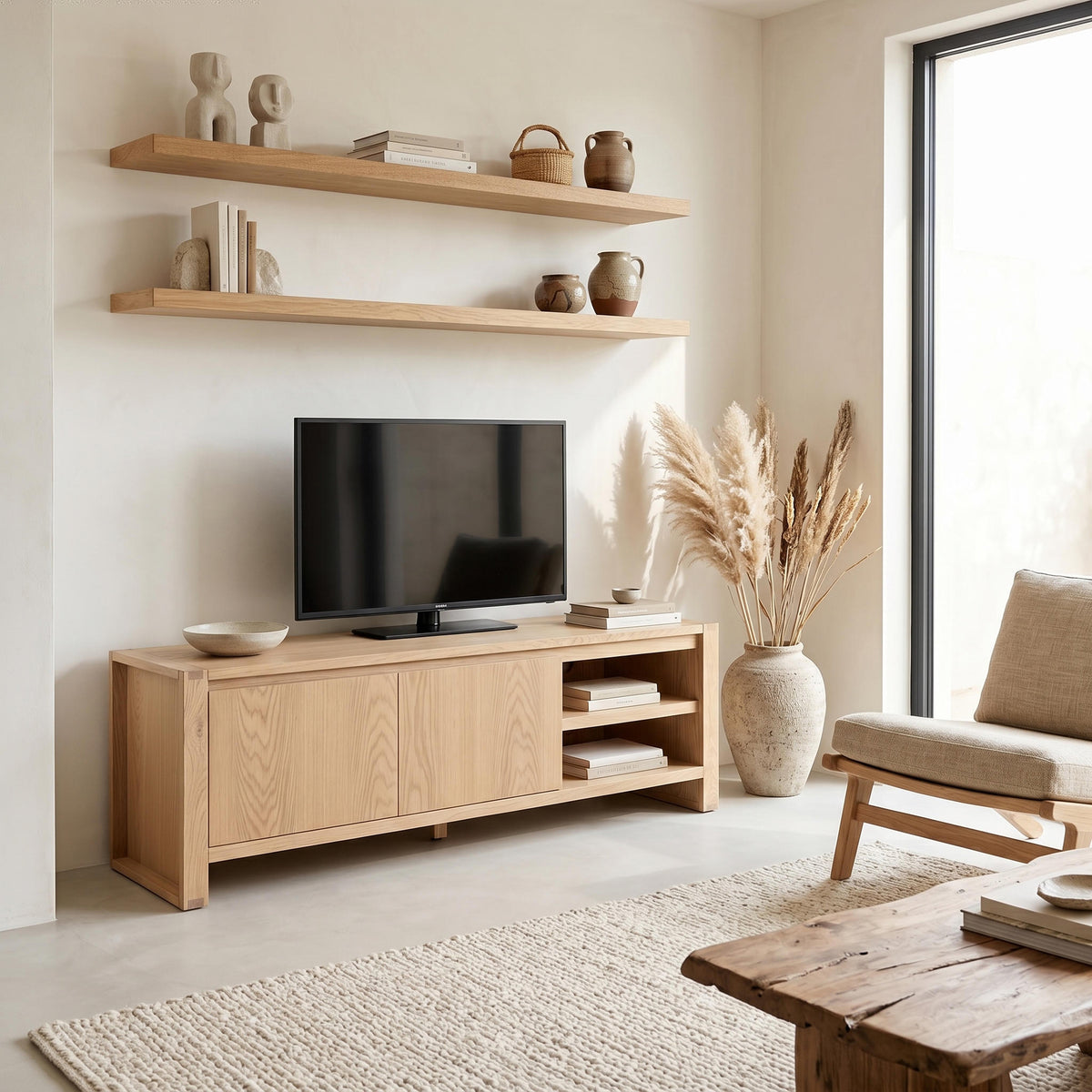 Richmond Set of Pine Coffee Table, End Table & TV Unit - Natural