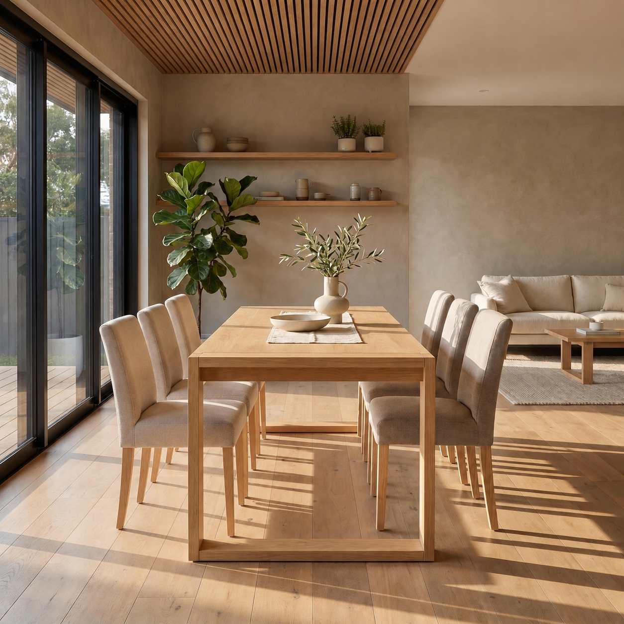 Richmond Pine Dining Table 190cm with 6 chairs - Natural
