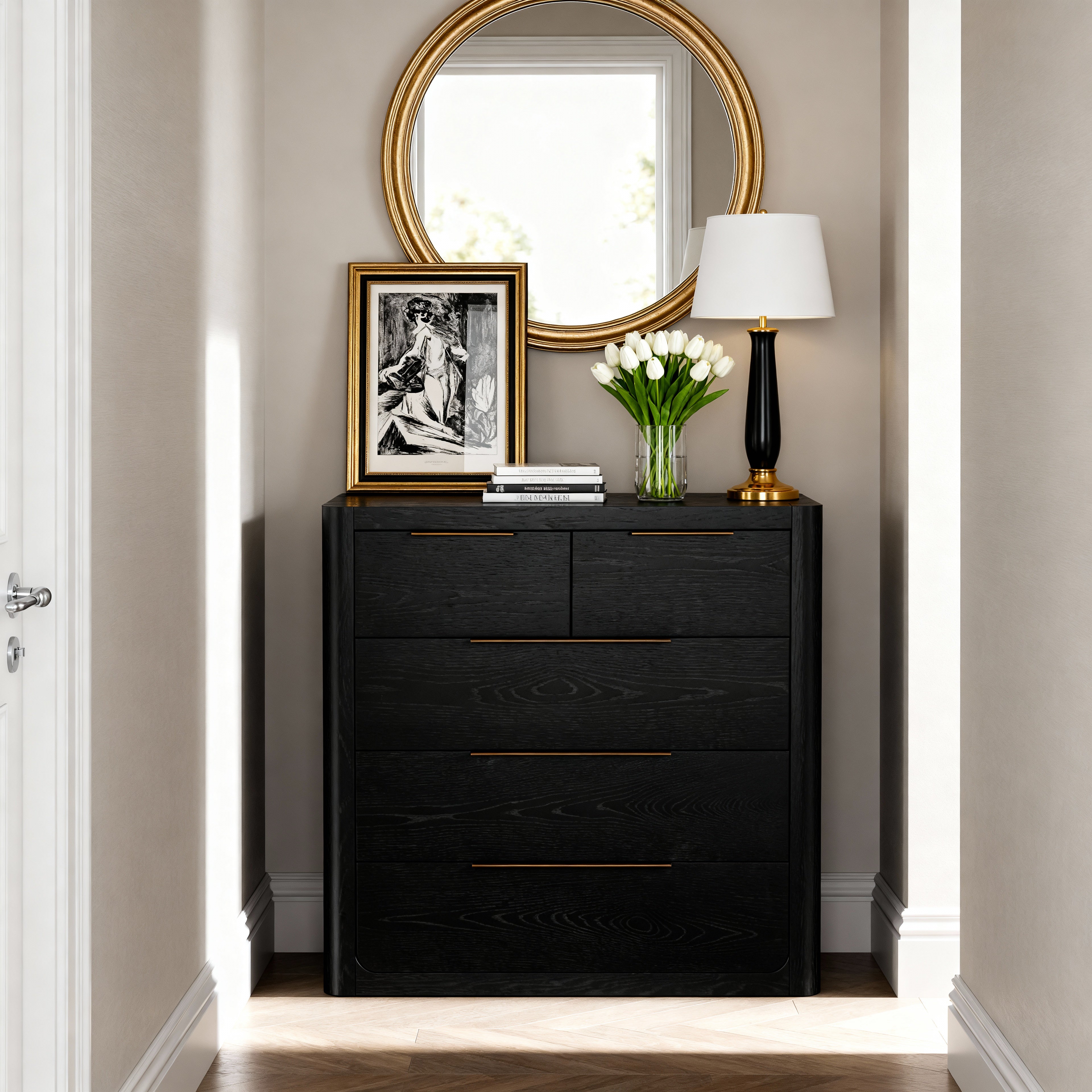 Liverpool 5 Drawer Tallboy (Black)