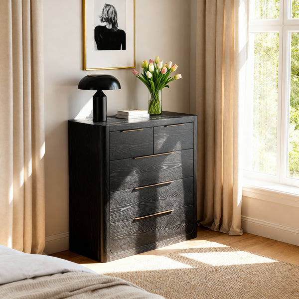 Liverpool Pine 5 Drawer Tallboy - Black