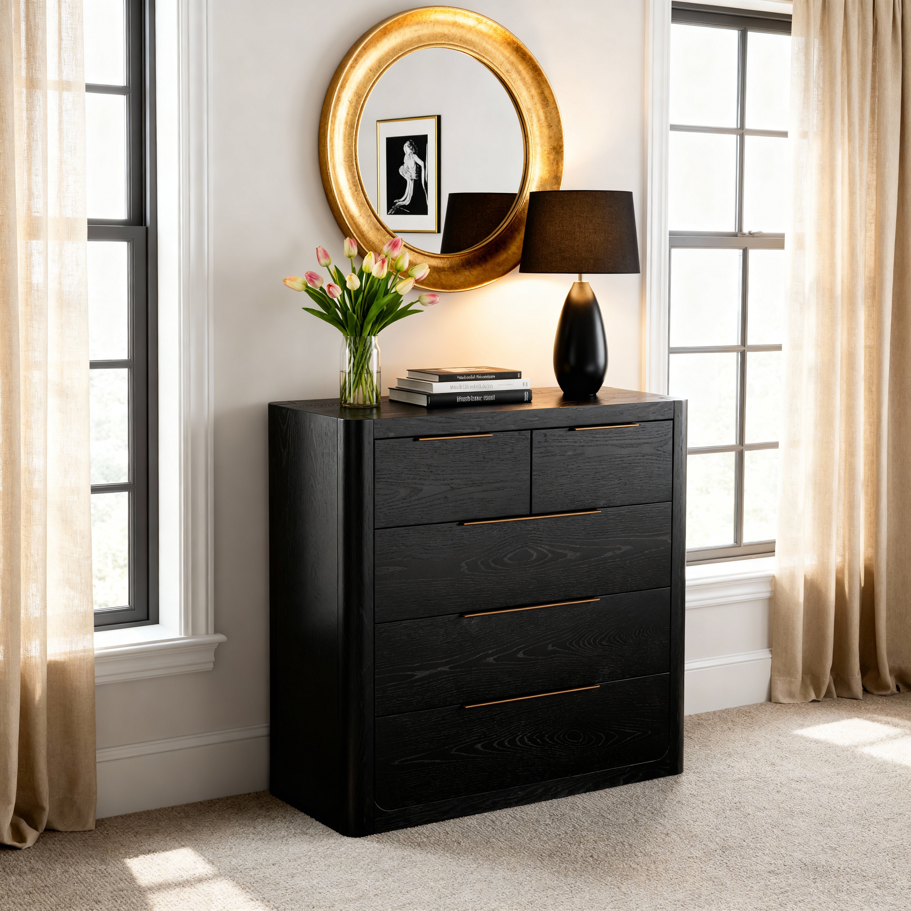 Liverpool 5 Drawer Tallboy (Black)